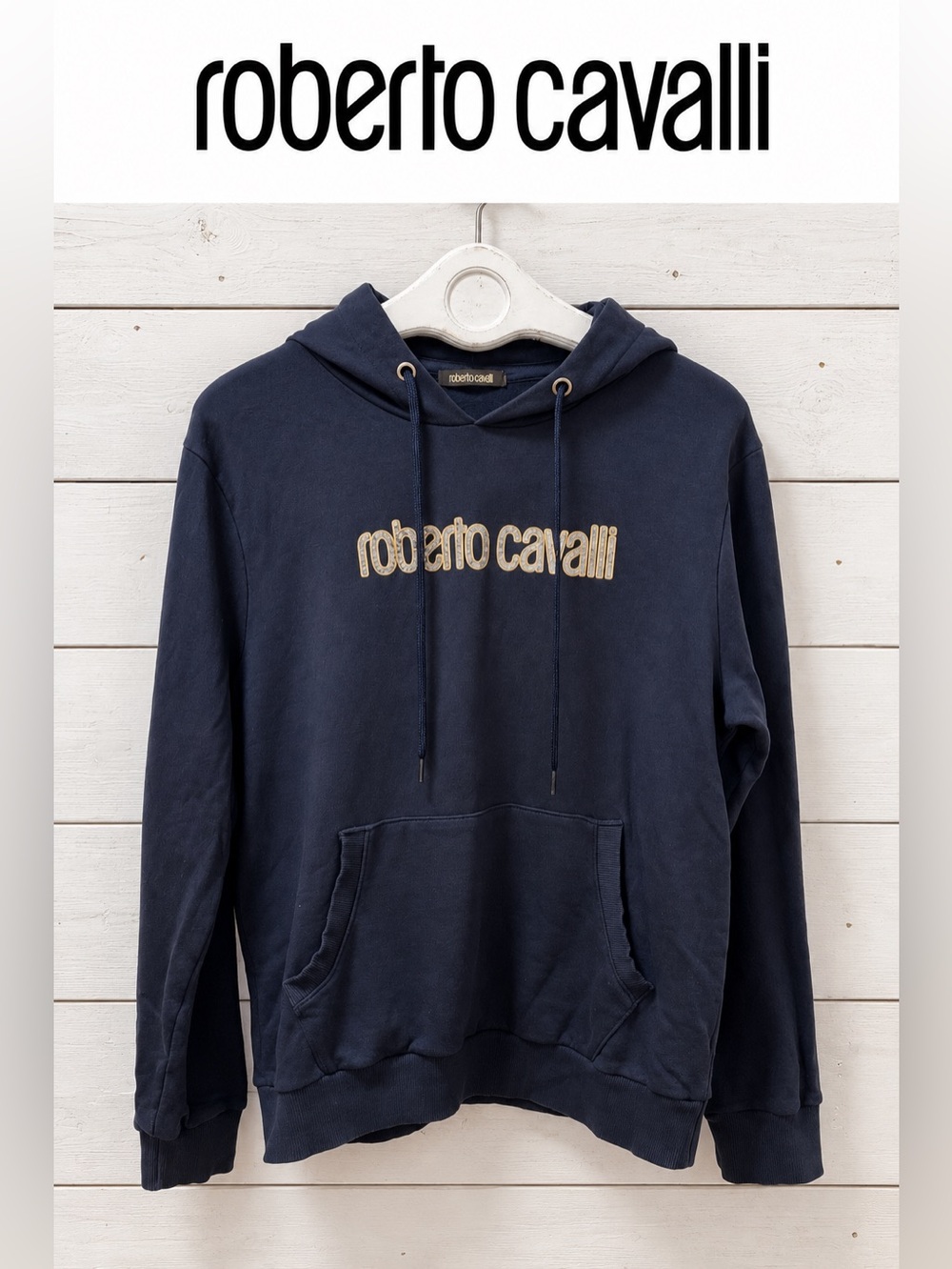 Roberto Cavalli Authentic Logo Hoodie – Navy – Size XL